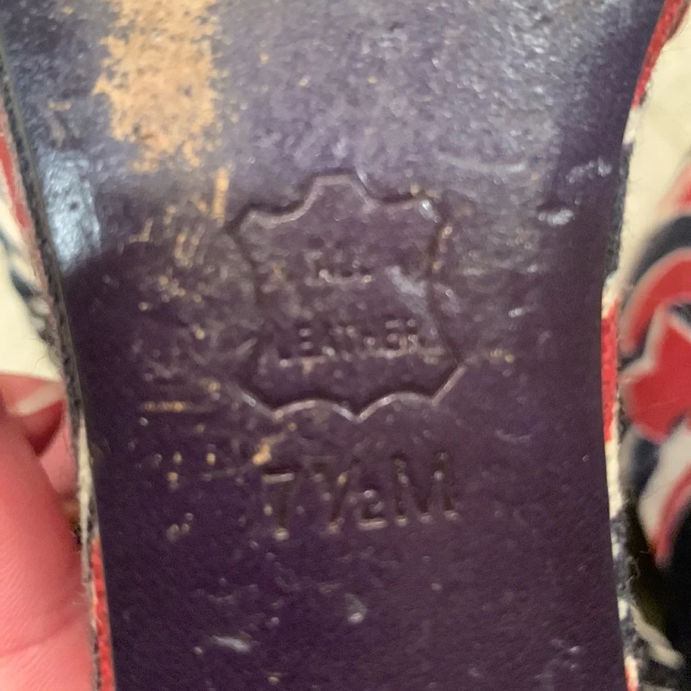 Tory Burch wedge sandals- navy and red design- 7.5